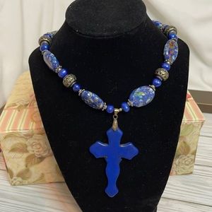 Blue Cross Pendant Necklace